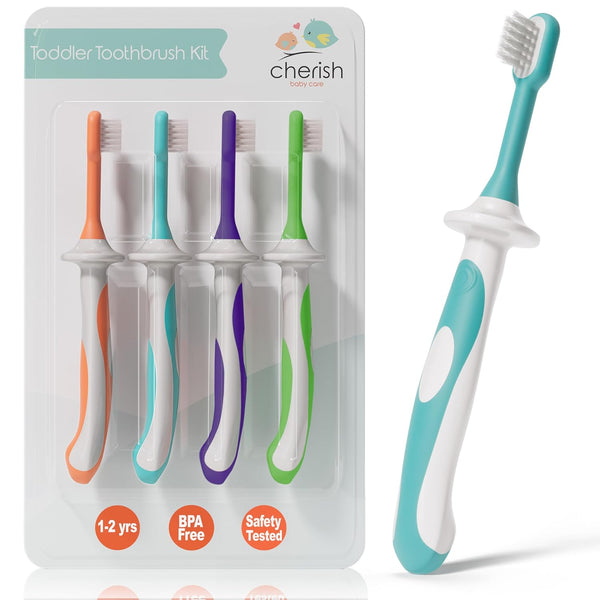 Toddler Toothbrushes 1-2 Years (4-Pack) - Bpa-Free & Safety-Tested Kids Toothbrush Kit, Designed by a Pediatric Dentist, Soft-Grip Toothbrush for Kids, My First Toothbrush Set