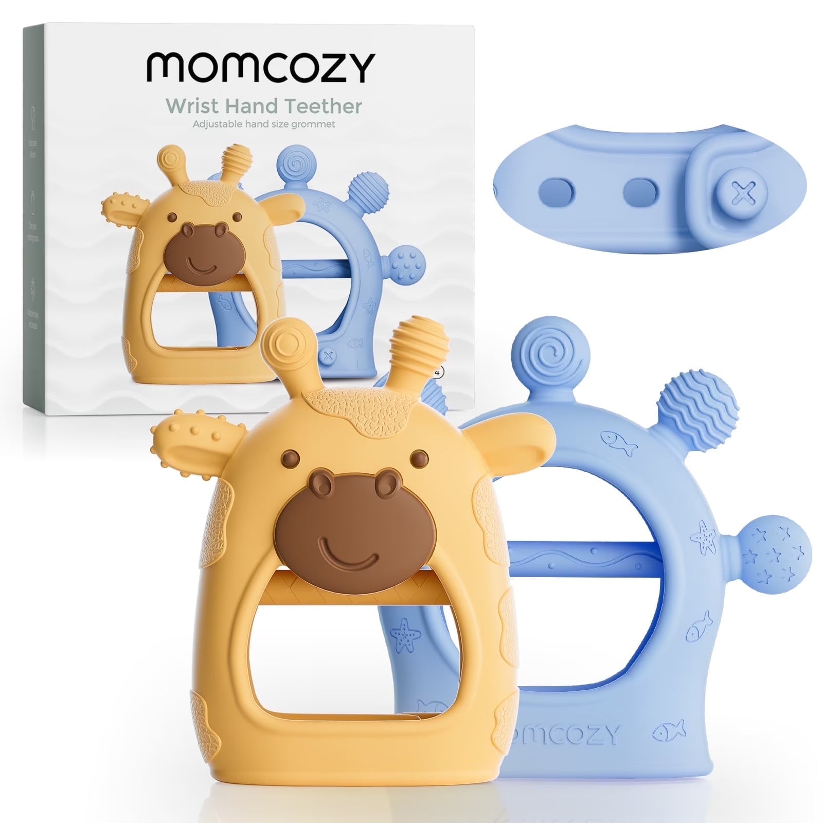 Silicone Baby Teether Diver and Giraffe, Teething Toys for Infant 0-12 Months, Yellow & Blue