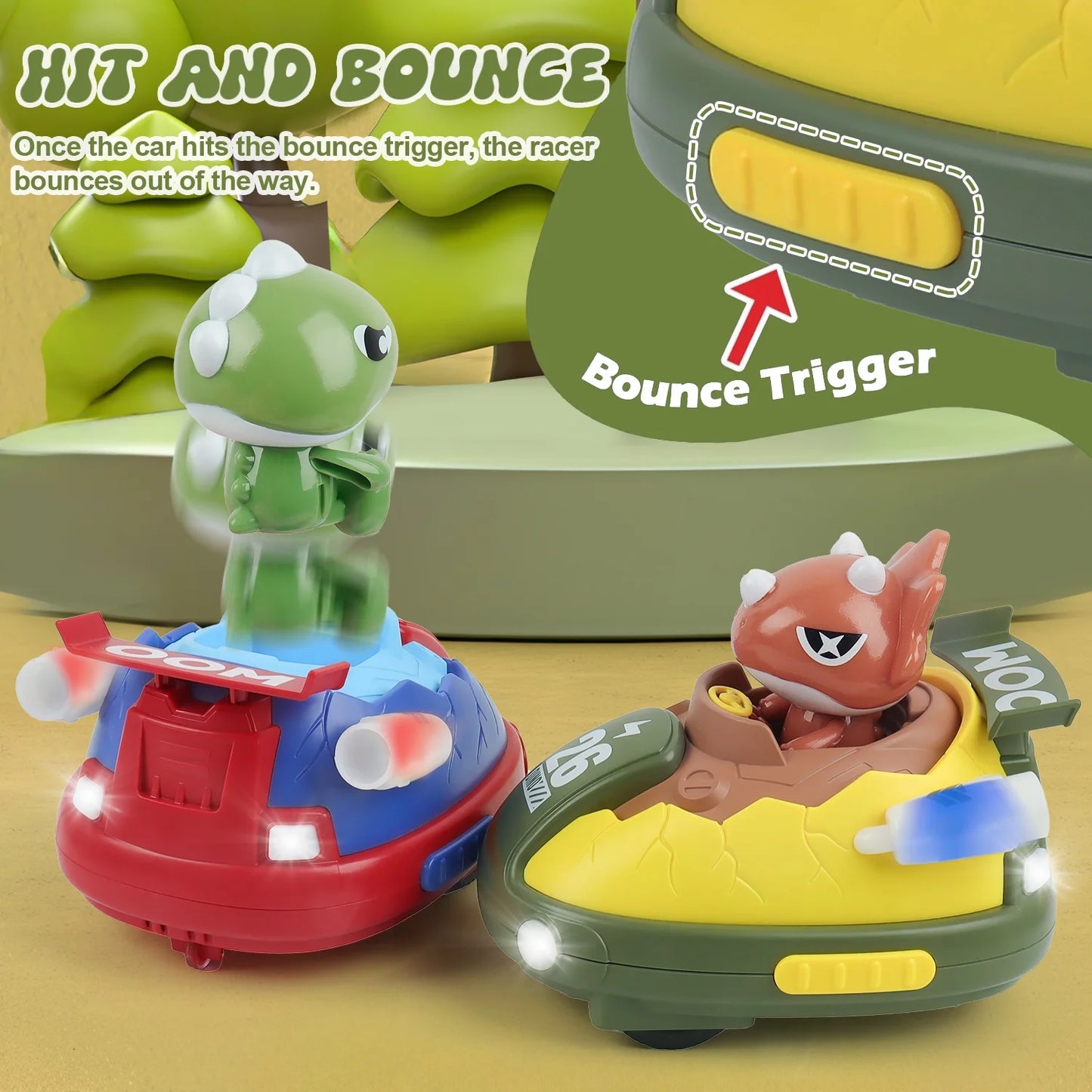 2 Pack RC Cars Kids Toys Dinosaur Remote Control Car Ejecting Bumper Cars for Toddlers Battle Race Girls Boys Toys Christmas Birthday Gift