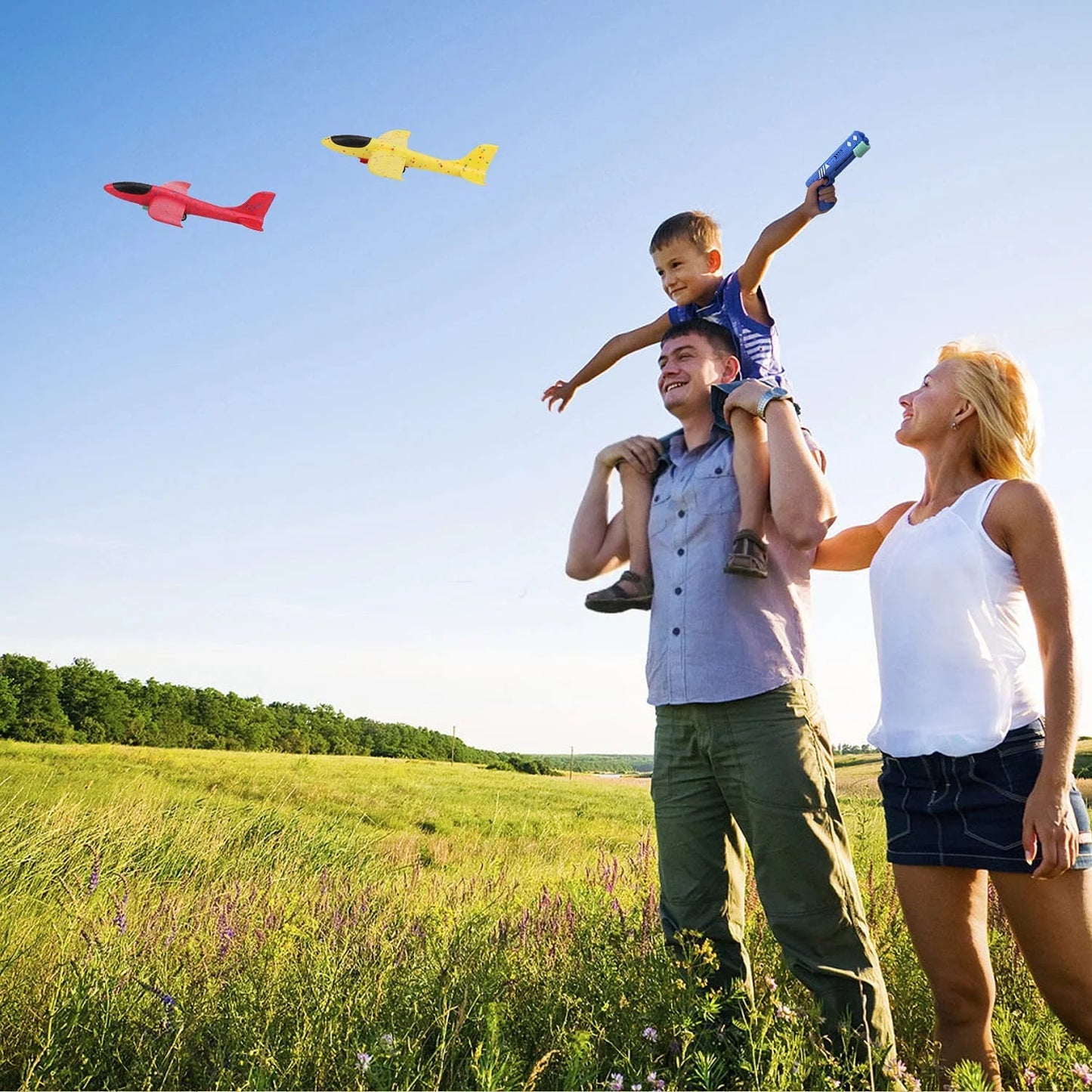 Airplane Launcher Toy for Kids, 3 Pack Outdoor Flying Foam Glider Catapult Planes with Stickers, Throwing Airplane Toys Birthday Gifts for Boys and Girls Ages 4-10