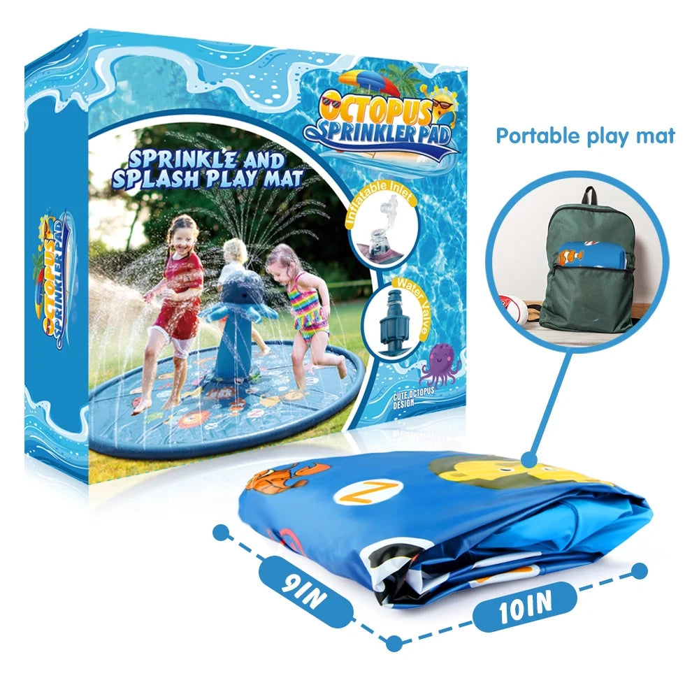 Inflatable Splash Pad Large 67" Kids Sprinkler Pool Octopus outside Toys for Toddler Baby 1-6 Years Old, Blue