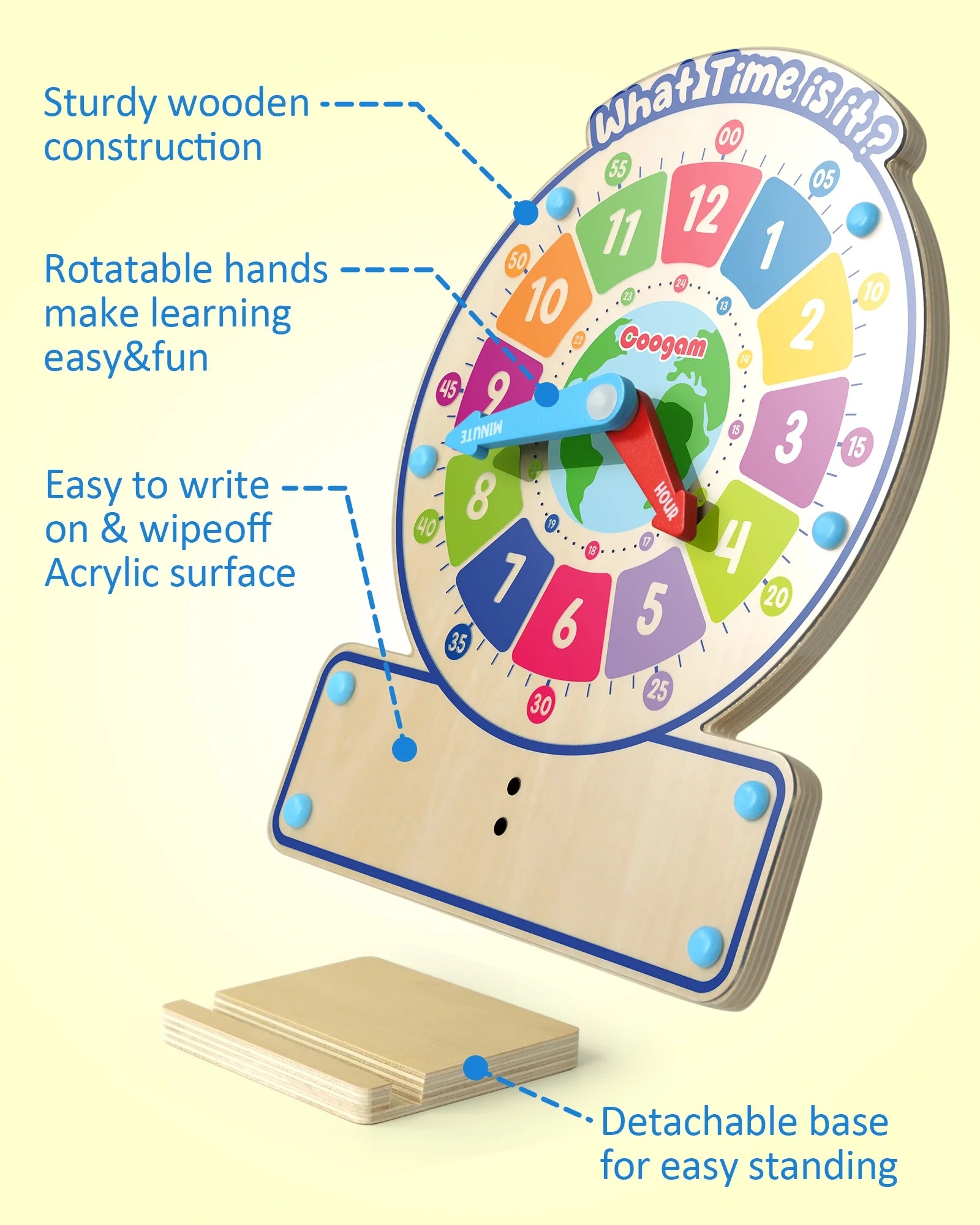 Wooden Clock Teaching Time Toy, Analog Digital Clock with Fly-Telling Board Game, Learning Educational Toy for 3 4 5 Year Old