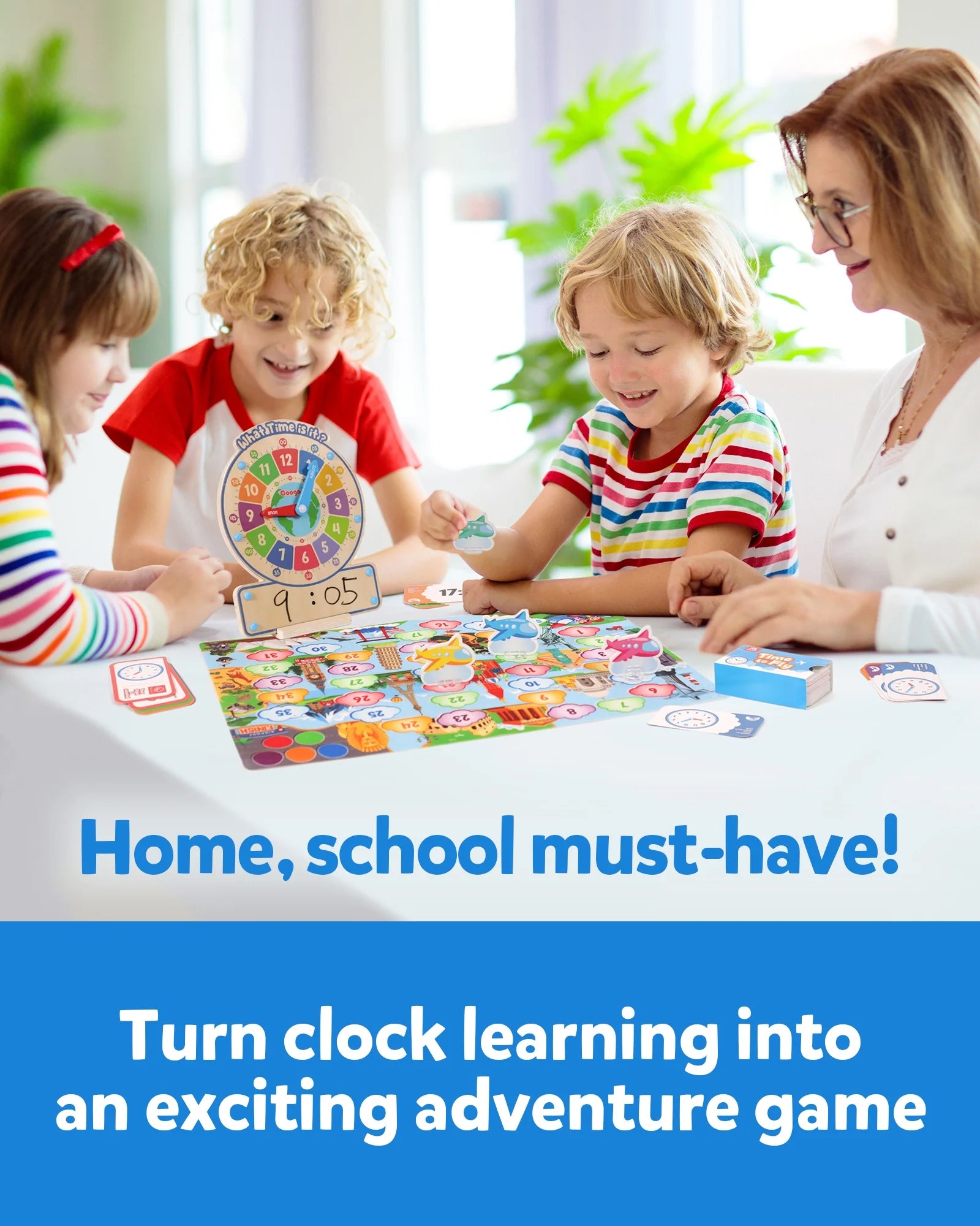 Wooden Clock Teaching Time Toy, Analog Digital Clock with Fly-Telling Board Game, Learning Educational Toy for 3 4 5 Year Old