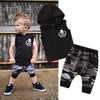 2PCS Toddler Kids Baby Boy Sleeveless Hooded Clothes T-shirt Tops Camo Pants Outfits