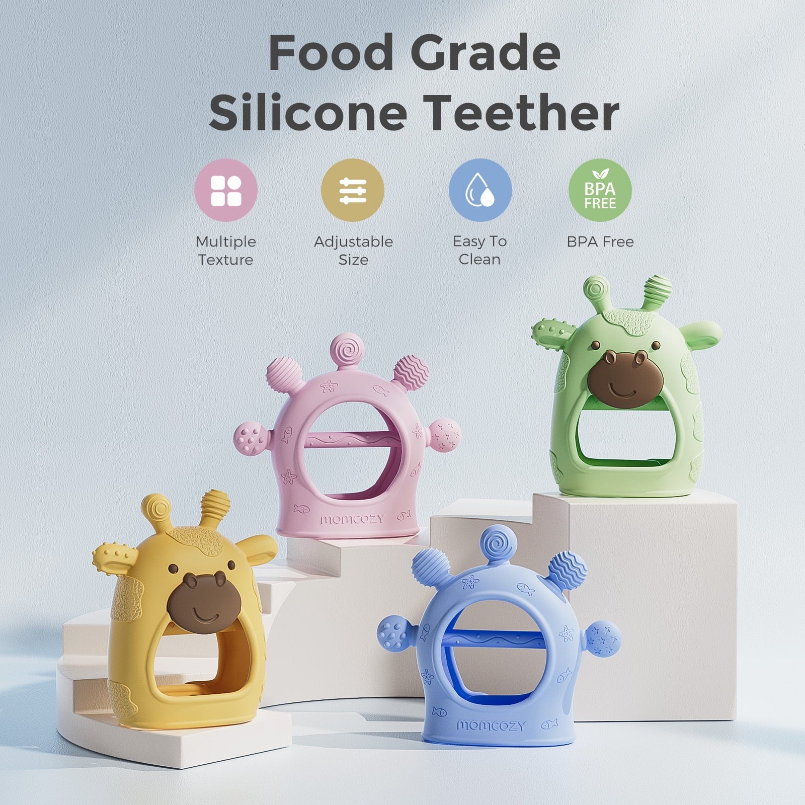 Silicone Baby Teether Diver and Giraffe, Teething Toys for Infant 0-12 Months, Yellow & Blue