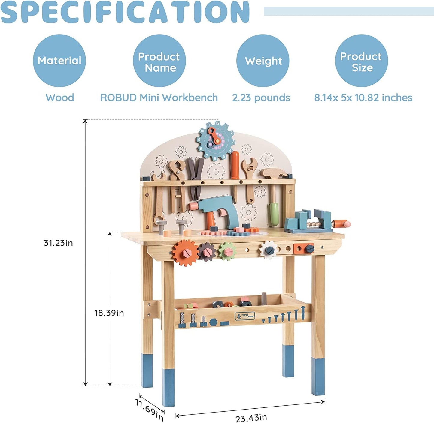 ROBOTIME wooden tool bench Toddlers Kids Pretend Tool Bench Toy Workshop Toys