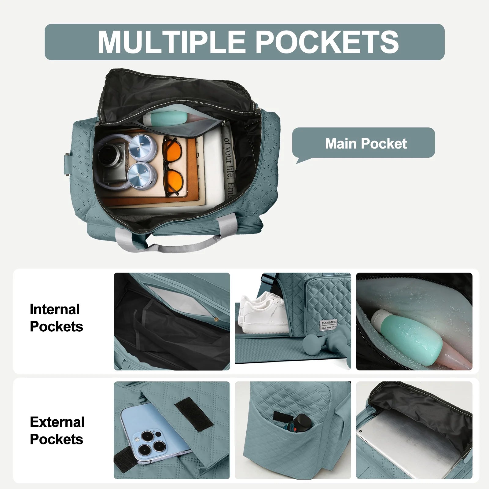 Travel Duffle Bag for Women Men, Weekender Overnight Bags Carry on Gym Bag with Wet Pocket/Adjustable Strap/Shoe Compartment, Foldable Waterproof Duffel Tote for Plane Sports Dance, Green
