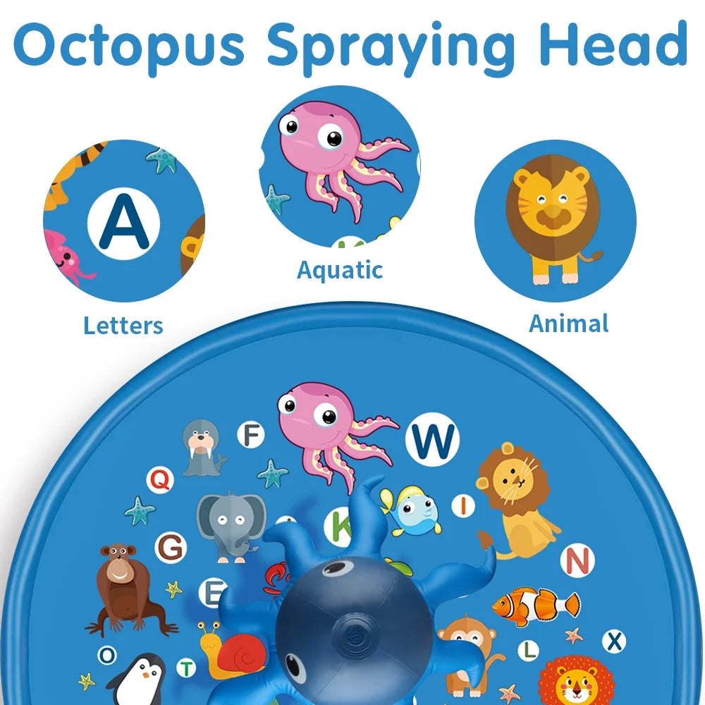 Inflatable Splash Pad Large 67" Kids Sprinkler Pool Octopus outside Toys for Toddler Baby 1-6 Years Old, Blue