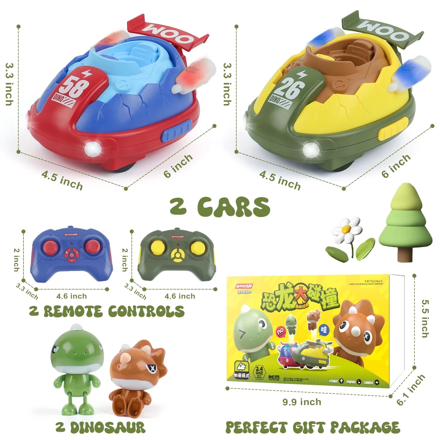 2 Pack RC Cars Kids Toys Dinosaur Remote Control Car Ejecting Bumper Cars for Toddlers Battle Race Girls Boys Toys Christmas Birthday Gift