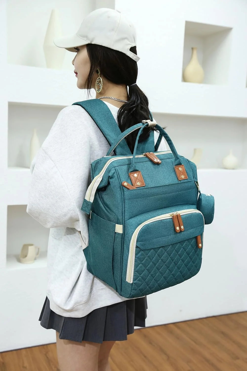 Baby Diaper Bag Backpack, Multifunction Waterproof Baby Bag with USB Charging Port, Stroller Straps & Pacifier Case Unisex,Green