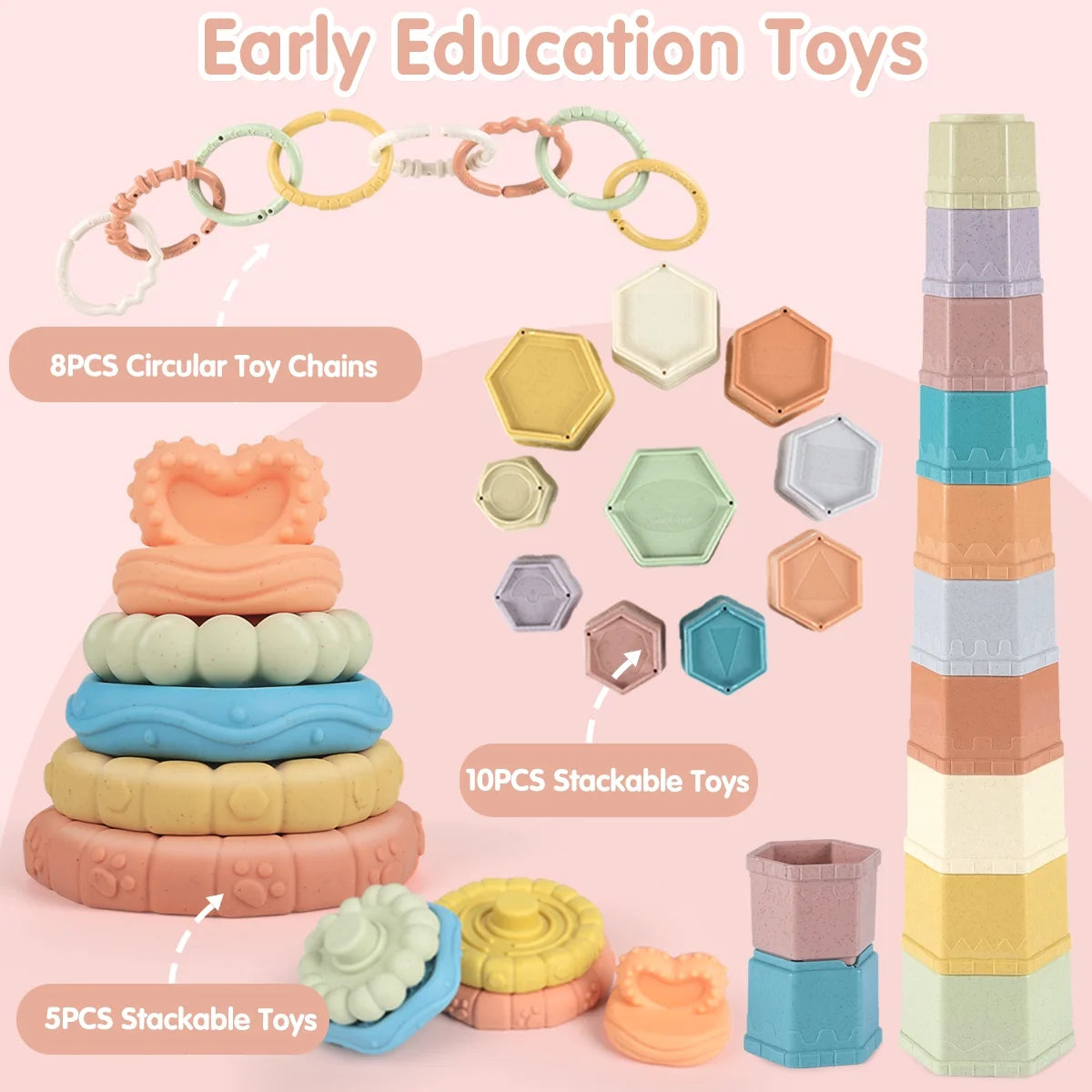 32PCS 6-12-18 Months Baby 5-In-1 Montessori Toys,Boys Girls 1-3 Outdoor Toy&Bath Toy&Stacking Toy,Educational Learning Toys,Toddler Birthday Gift