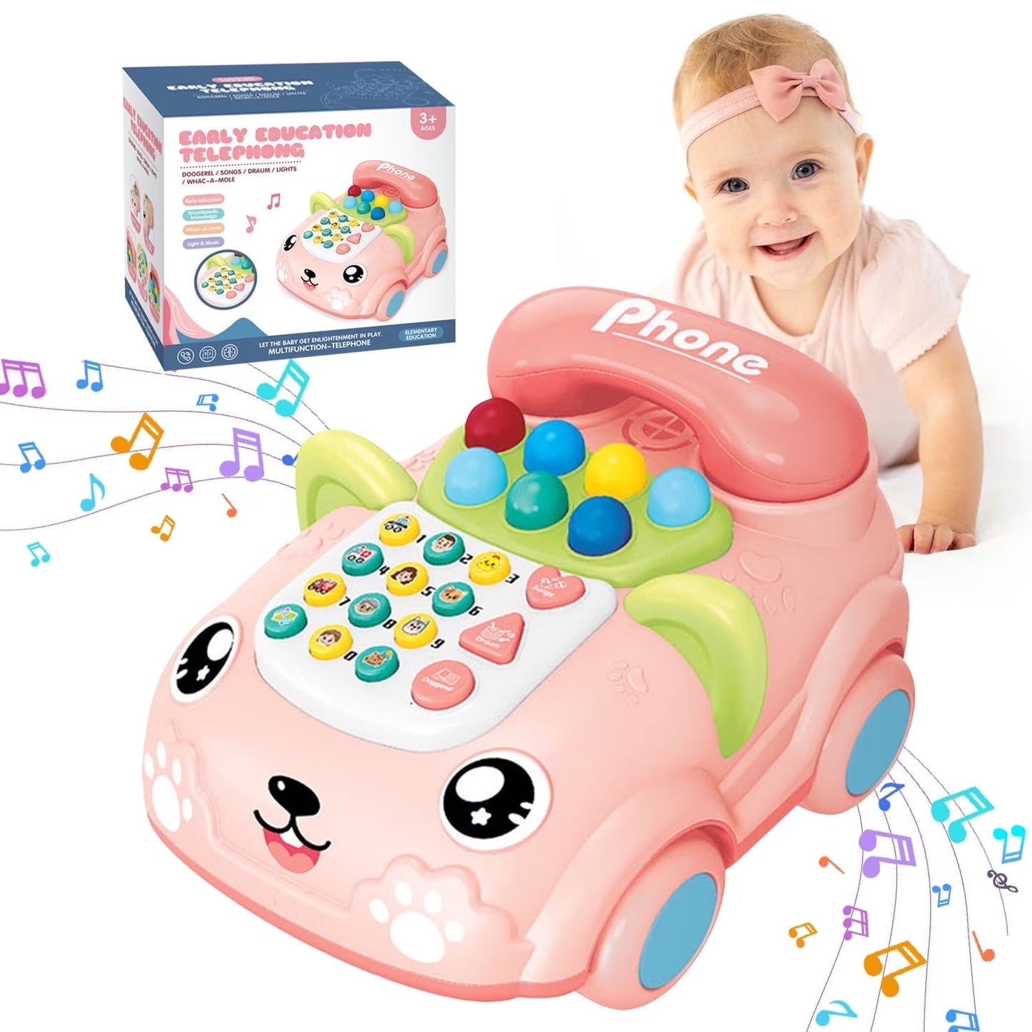 Toys for 1 Year Old Toddlers, Baby Phone Toy with Music Light, Musical Toy for 2 Years Old Girls, Learning Education Preschool Toys
