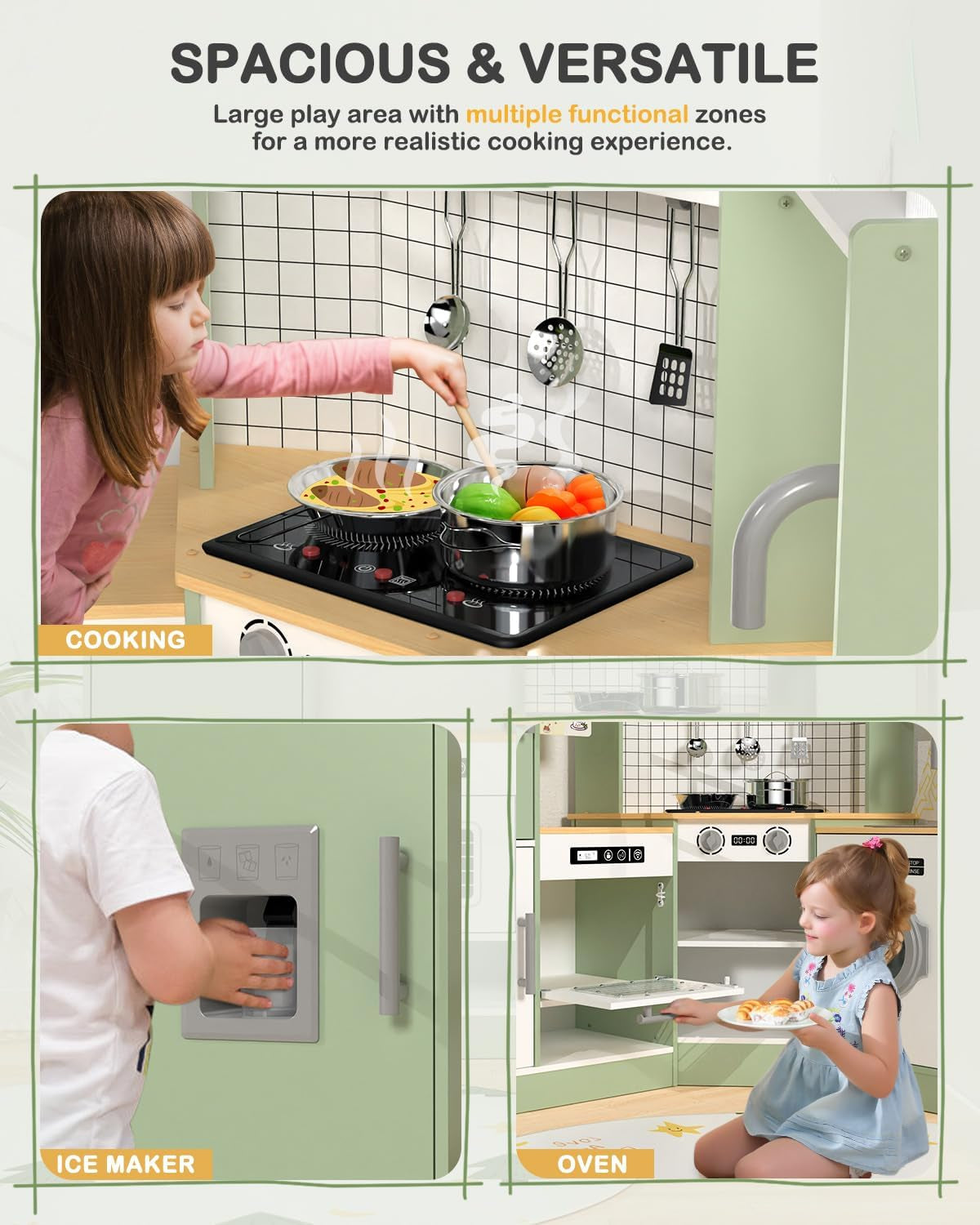 Wooden Corner Kids Play Kitchen, Pretend Play Toy Gift for Kids