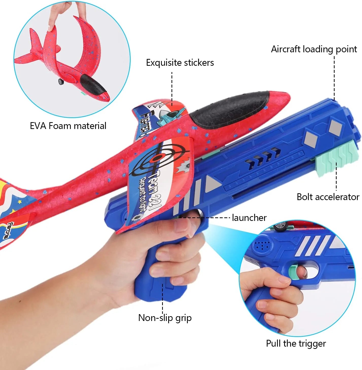 Airplane Launcher Toy for Kids, 3 Pack Outdoor Flying Foam Glider Catapult Planes with Stickers, Throwing Airplane Toys Birthday Gifts for Boys and Girls Ages 4-10