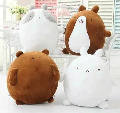 Cute creative plush toys featuring adorable bear and bunny designs, made from soft plush material.