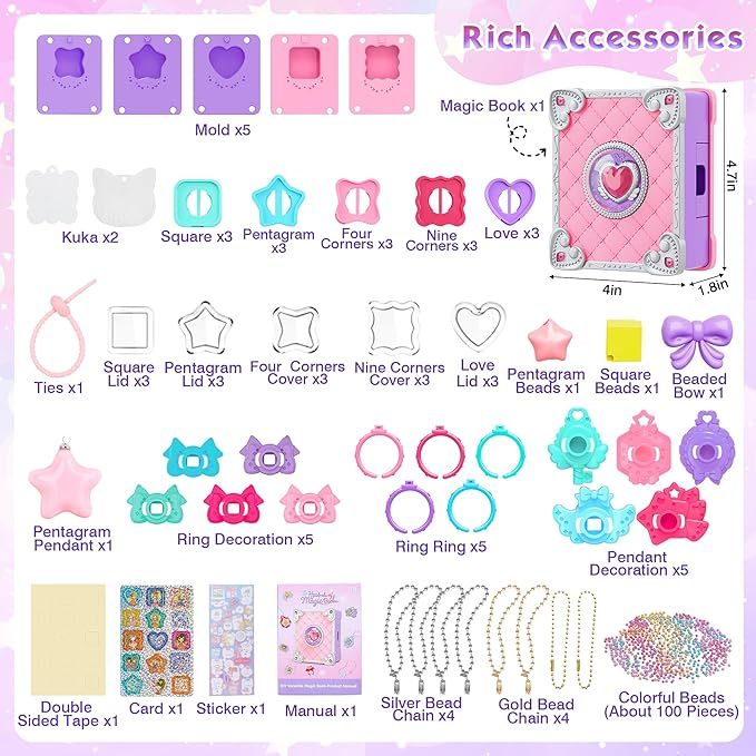 71 PCS DIY Jewel Rings Stickers Magical Kits For Little Girls, Handmade DIY Crafting Rings Bracelet Pendent Keychain, DIY Crafts For Kids, Birthday Gifts Toys For Age 3 4 5 6 Year Old