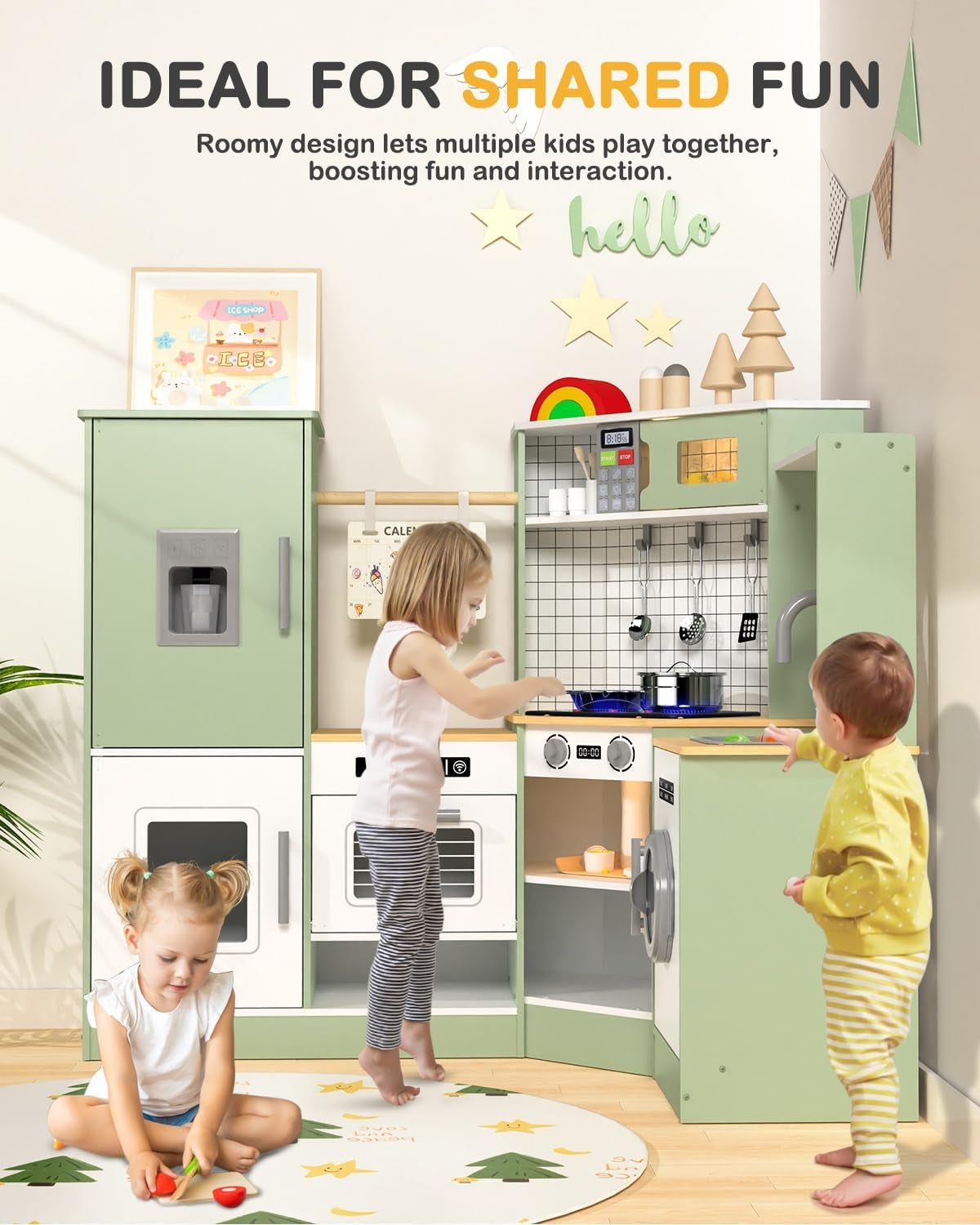 Wooden Corner Kids Play Kitchen, Pretend Play Toy Gift for Kids