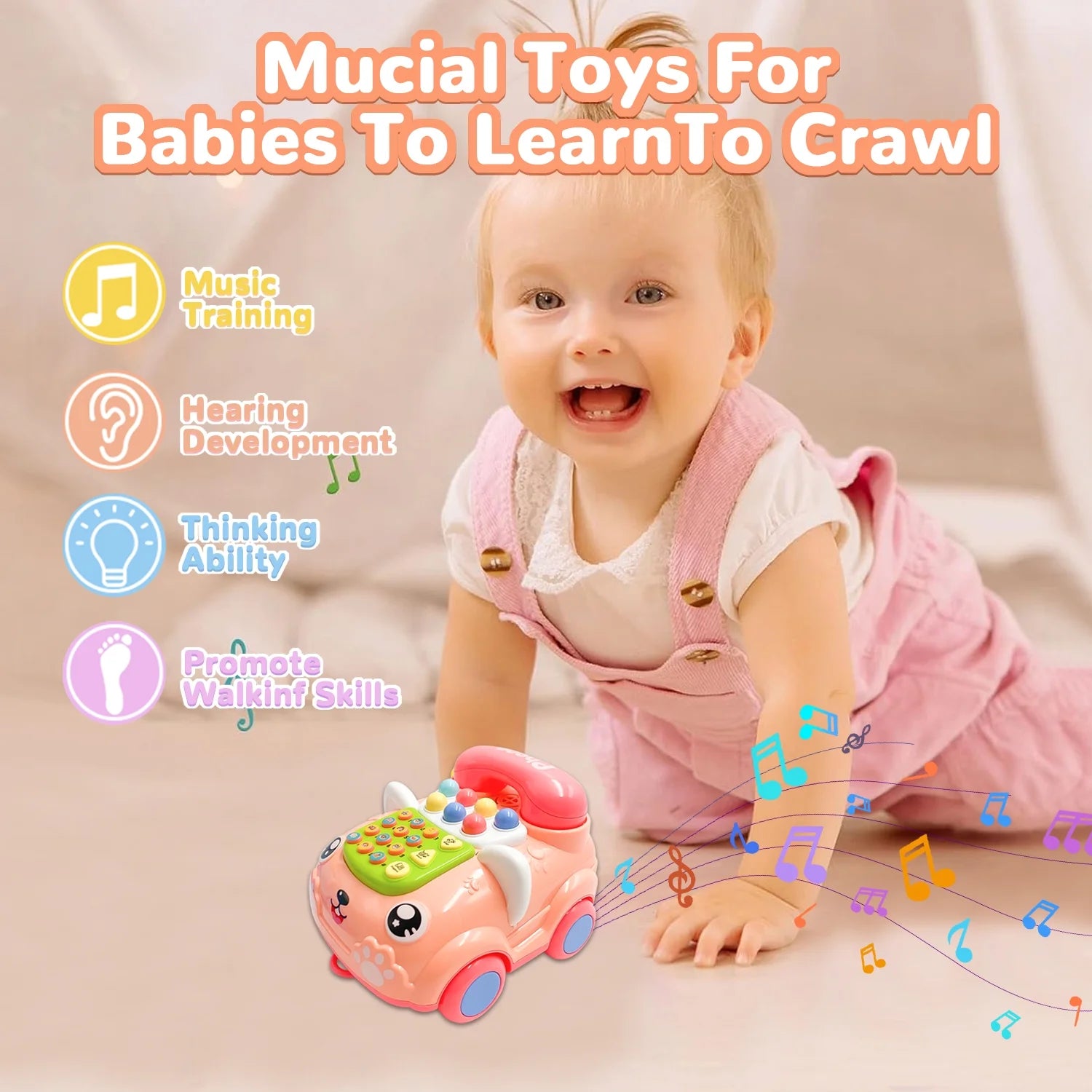 Toys for 1 Year Old Toddlers, Baby Phone Toy with Music Light, Musical Toy for 2 Years Old Girls, Learning Education Preschool Toys