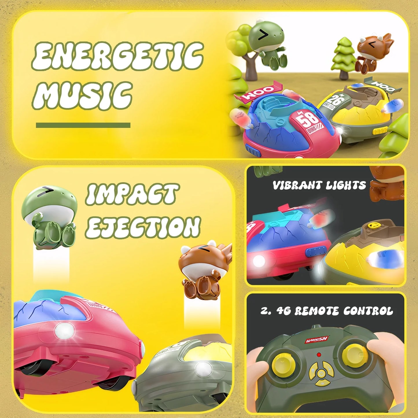 2 Pack RC Cars Kids Toys Dinosaur Remote Control Car Ejecting Bumper Cars for Toddlers Battle Race Girls Boys Toys Christmas Birthday Gift