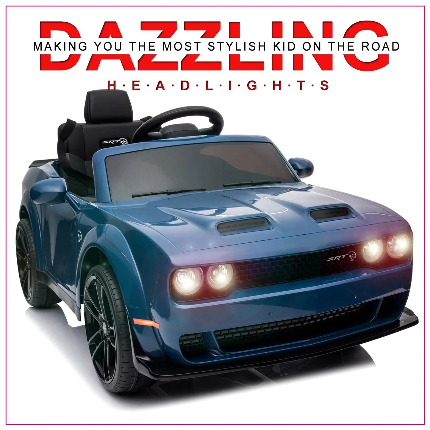 Kids Electric Car | Licensed Dodge Challenger Ride-On 12V Battery-Powered Vehicle with Remote, LED Lights, Bluetooth, MP3 for Boys and Girls,Christmas Gift for Kids