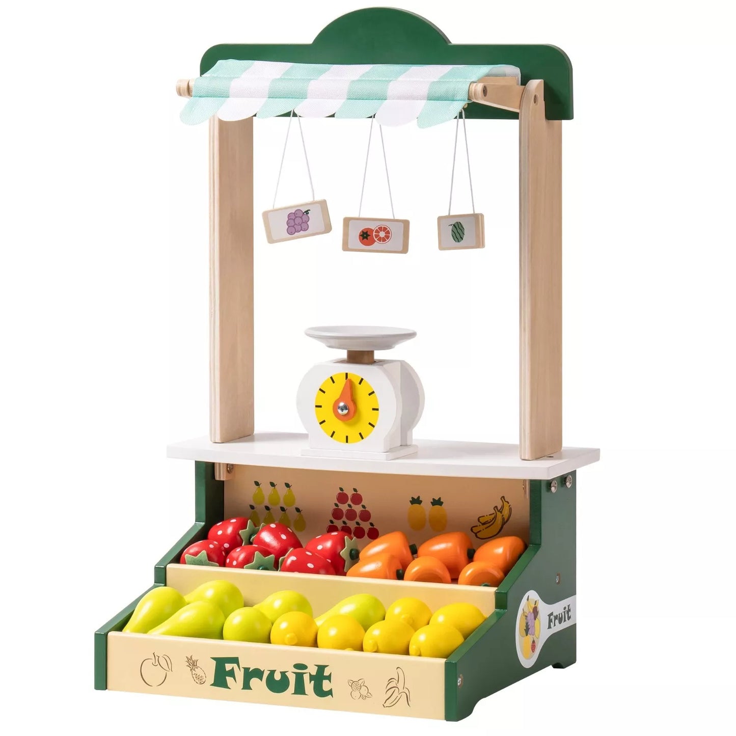 ROBOTIME Wooden Farmers Market Stand Fruit Stall Toy Grocery Store Set For Kids