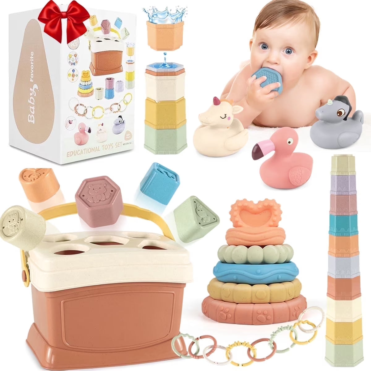 32PCS 6-12-18 Months Baby 5-In-1 Montessori Toys,Boys Girls 1-3 Outdoor Toy&Bath Toy&Stacking Toy,Educational Learning Toys,Toddler Birthday Gift