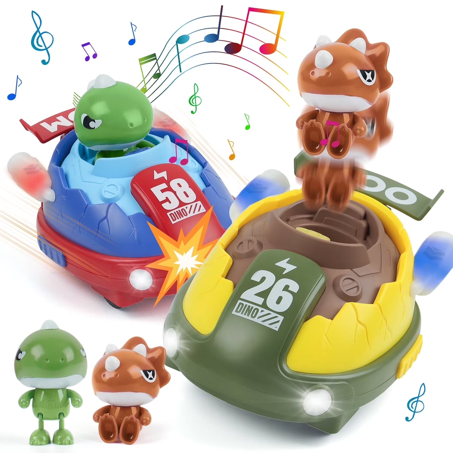 2 Pack RC Cars Kids Toys Dinosaur Remote Control Car Ejecting Bumper Cars for Toddlers Battle Race Girls Boys Toys Christmas Birthday Gift
