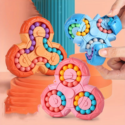 Magic Bean Puzzle Toy, Rotating Magic Bean Cube & Fidget Spinner Toys 2-in-1