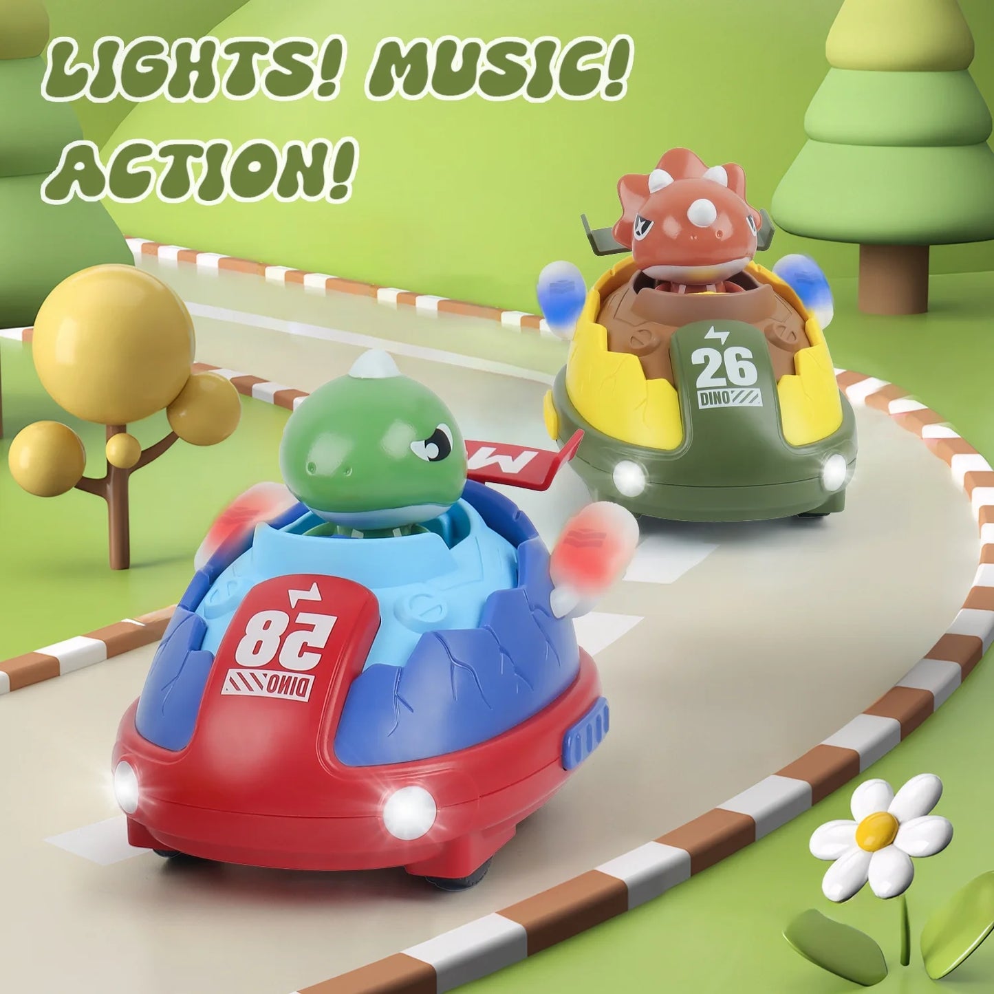 2 Pack RC Cars Kids Toys Dinosaur Remote Control Car Ejecting Bumper Cars for Toddlers Battle Race Girls Boys Toys Christmas Birthday Gift