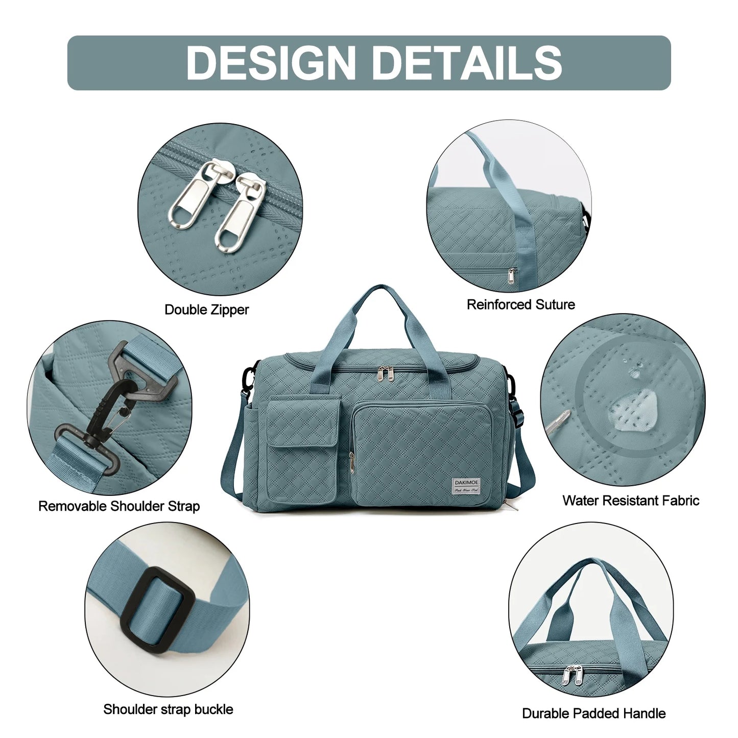 Travel Duffle Bag for Women Men, Weekender Overnight Bags Carry on Gym Bag with Wet Pocket/Adjustable Strap/Shoe Compartment, Foldable Waterproof Duffel Tote for Plane Sports Dance, Green