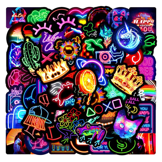 50/100Pcs Graffiti Neon Light Stickers Laptop Car Motorcycle Bike Phone Luggage Cartoon Vinyl Decal Sticker for Kid Gift
