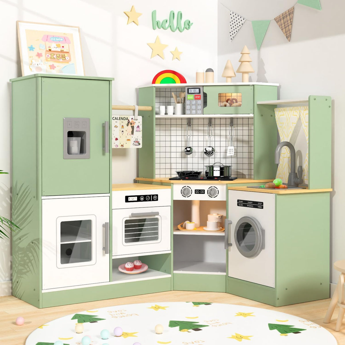 Wooden Corner Kids Play Kitchen, Pretend Play Toy Gift for Kids