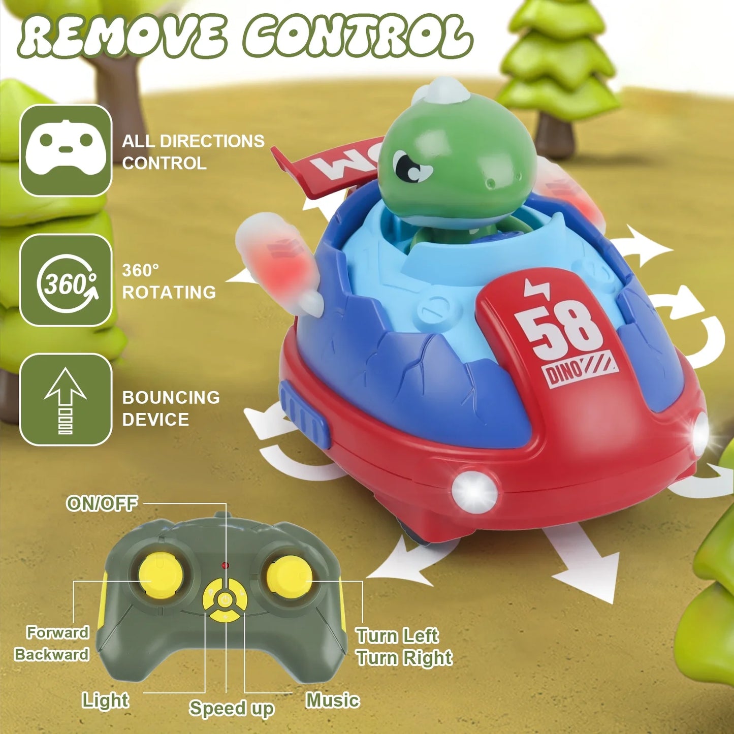 2 Pack RC Cars Kids Toys Dinosaur Remote Control Car Ejecting Bumper Cars for Toddlers Battle Race Girls Boys Toys Christmas Birthday Gift