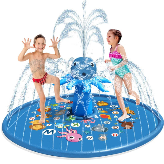 Inflatable Splash Pad Large 67" Kids Sprinkler Pool Octopus outside Toys for Toddler Baby 1-6 Years Old, Blue