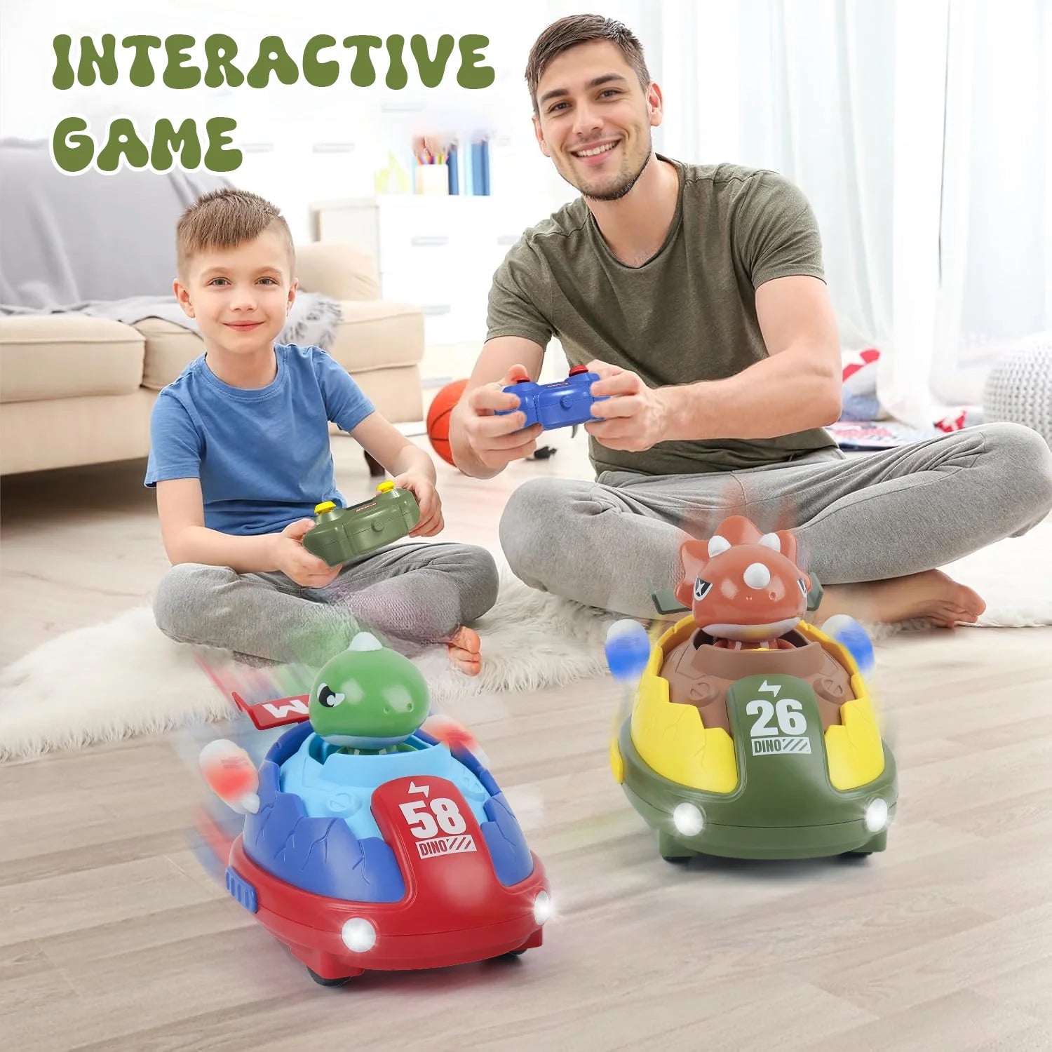 2 Pack RC Cars Kids Toys Dinosaur Remote Control Car Ejecting Bumper Cars for Toddlers Battle Race Girls Boys Toys Christmas Birthday Gift