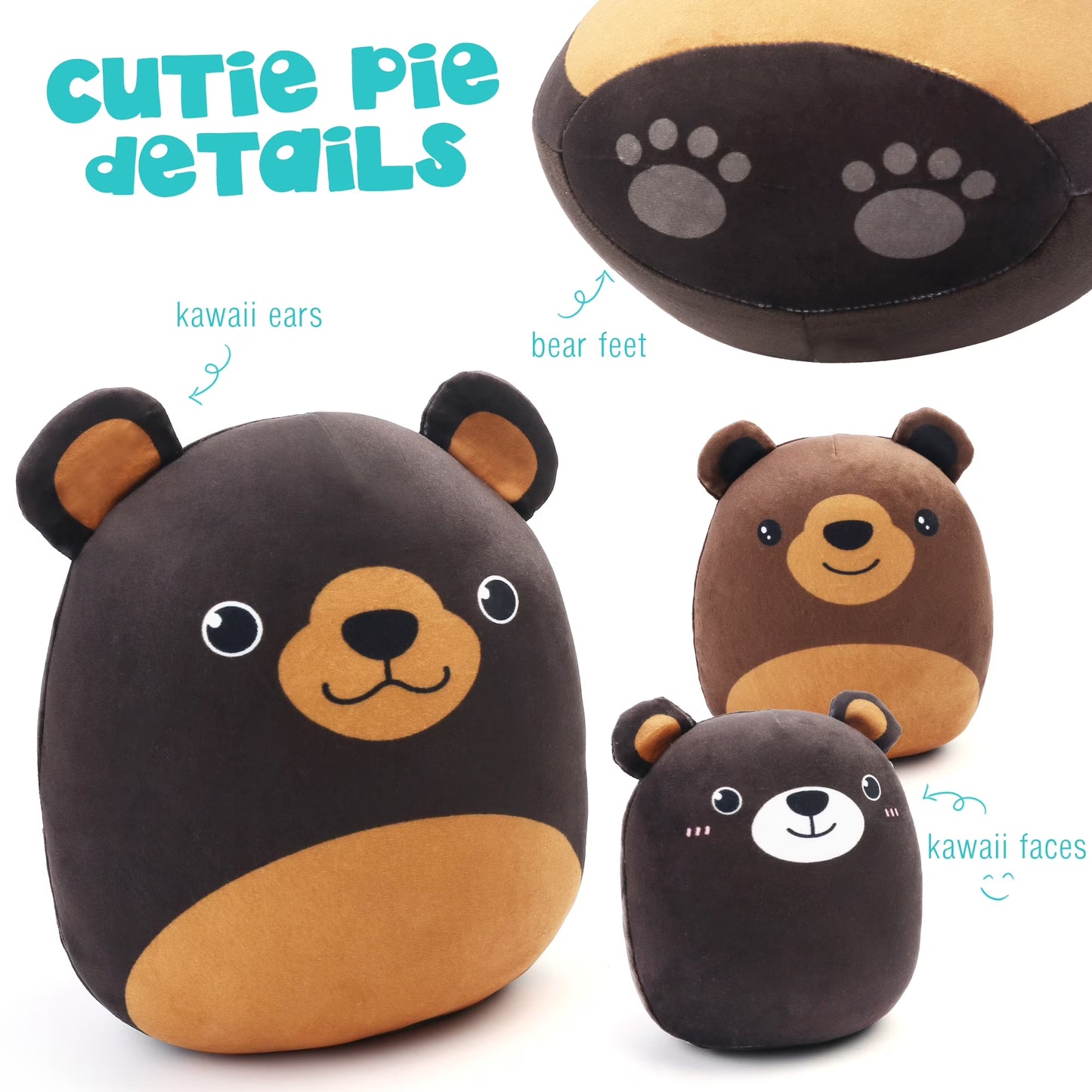 Bear Plush Toy, Squishy Bear Stuffed Animal, Cute Bear Plush Pillow Gift for Kid Boys Girls