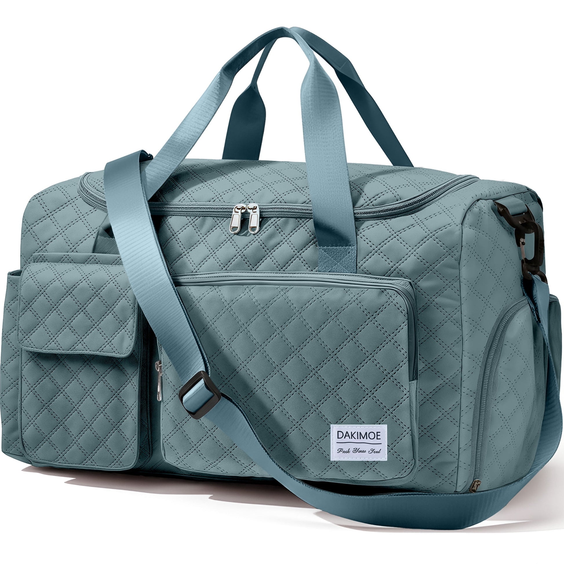 Travel Duffle Bag for Women Men, Weekender Overnight Bags Carry on Gym Bag with Wet Pocket/Adjustable Strap/Shoe Compartment, Foldable Waterproof Duffel Tote for Plane Sports Dance, Green