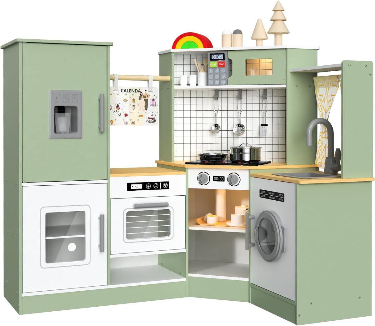 Wooden Corner Kids Play Kitchen, Pretend Play Toy Gift for Kids