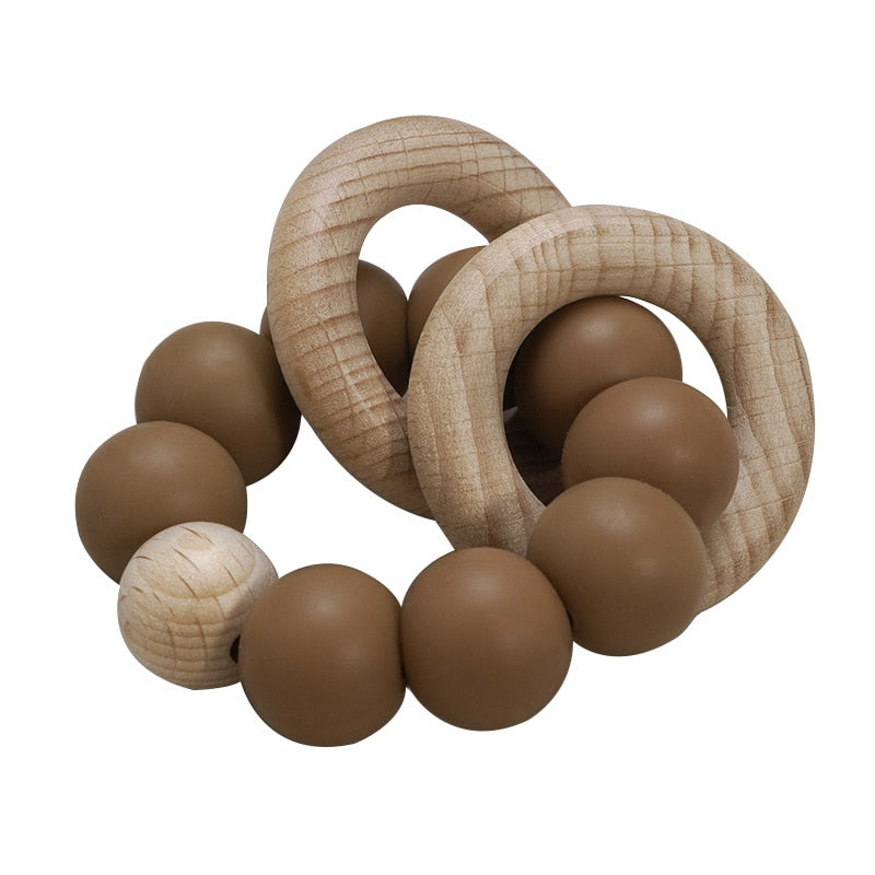 Teething Wood Rattles Toys Baby Nursing Bracelets Silicone Teether.