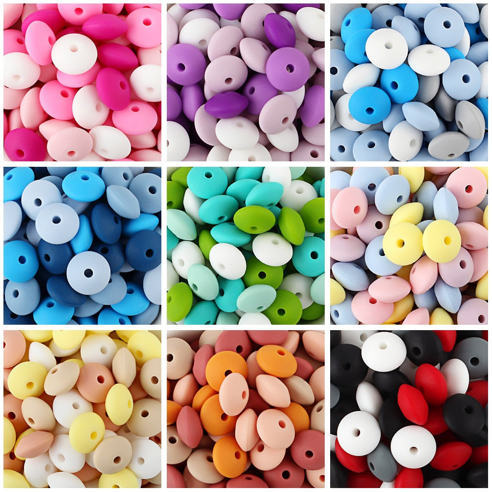 20Pcs Silicone Beads Baby 12MM Lentil Beads Pendant BPA Free Eco-friendly Baby Teether Toys Accessories